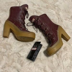 Hunter-Gabby-Lace up Rain boots with heel
